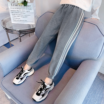 Girl pants 2021 Spring and Autumn new childrens cotton loose casual pants in big children Net Red gray sports pants tide