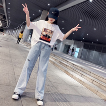 2021 New Korean version of Tide brand Girl suit short sleeve fashionable wide leg pants two-piece big child girl Net red summer dress