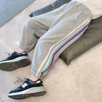 Children spring pants 2022 new small boy loose sports pants female baby pure cotton casual pants foreign air swepants