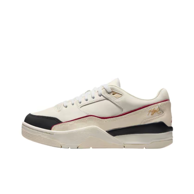 Jordan Flight Court Comfortable and Versatile Non-Slip Wear-Resistant Low-Top Retro Basketball Shoes for Men in Beige and Black