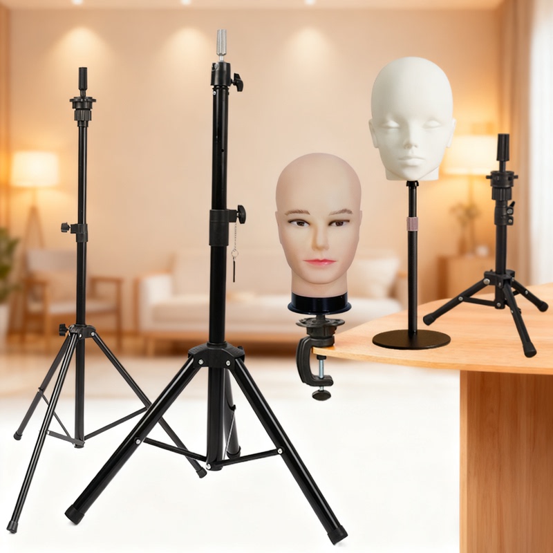 Wig Head Stand Tripod, Model Head Display Stand, Hairdressing Floor Stand, Desktop Small Stand