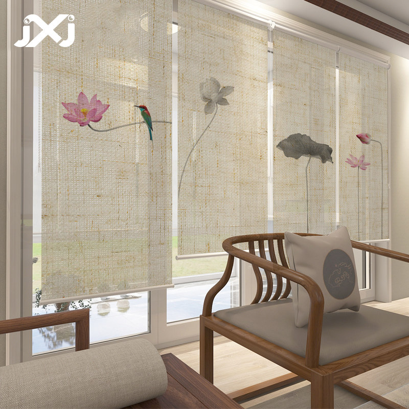 Mascot's new Chinese linen shading roller blind sun style tea room curtain soft partition pull curtain Zen Serie Living room lift