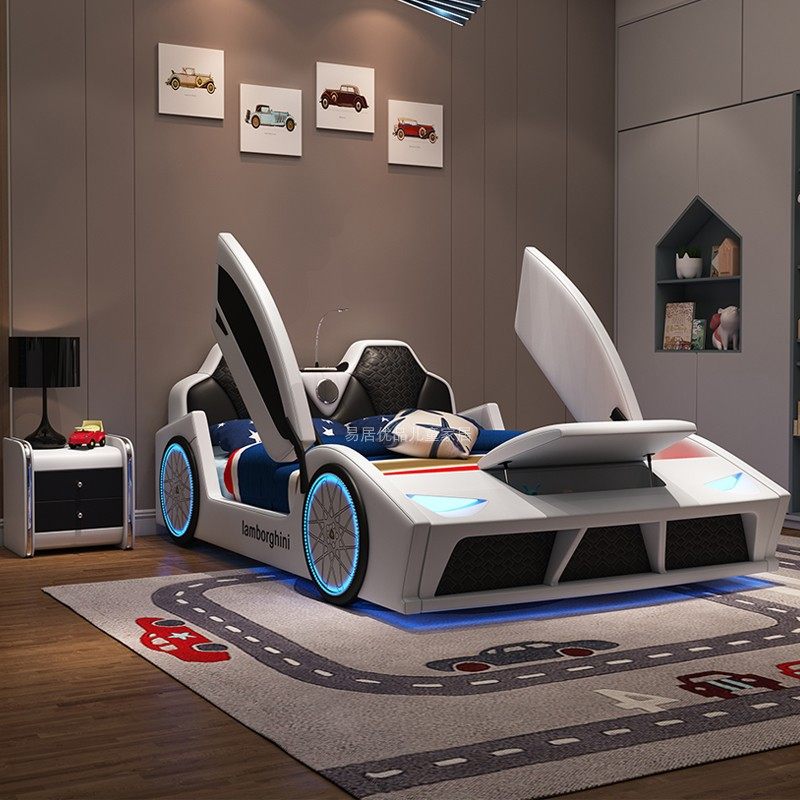 New Products Children's Bed Boy Sports Car 1 5 m Single Bed Cartoon Girl With Guardrails Princess Bed Small Car Leather Bed