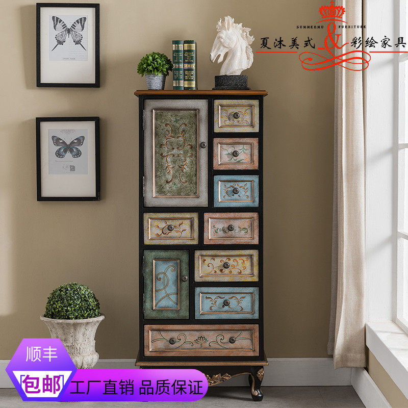 Xia Mu new Chinese style classical solid wood high cabinet painted living room wine cabinet bucket cabinet TV side cabinet multi-function locker