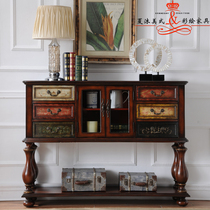 American countryside Mediterranean Mediterranean style retro solid wood color painting Xuanguantai Dining Side Cabinet Wood Color Golden Furniture