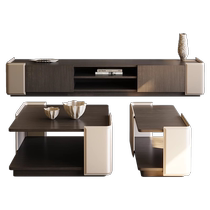 PAULJOHN Italian modern solid wood coffee table light luxury saddle leather tea table minimalist living room tea table TV cabinet combination
