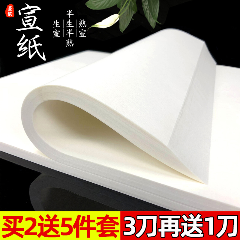 Ink rhyme half raw and half cooked rice paper calligraphy special paper Chinese painting student Xuan Brush calligraphy practice paper raw rice paper practice work paper four feet whole sheet three open open cooked Xuan six feet work stroke beginner
