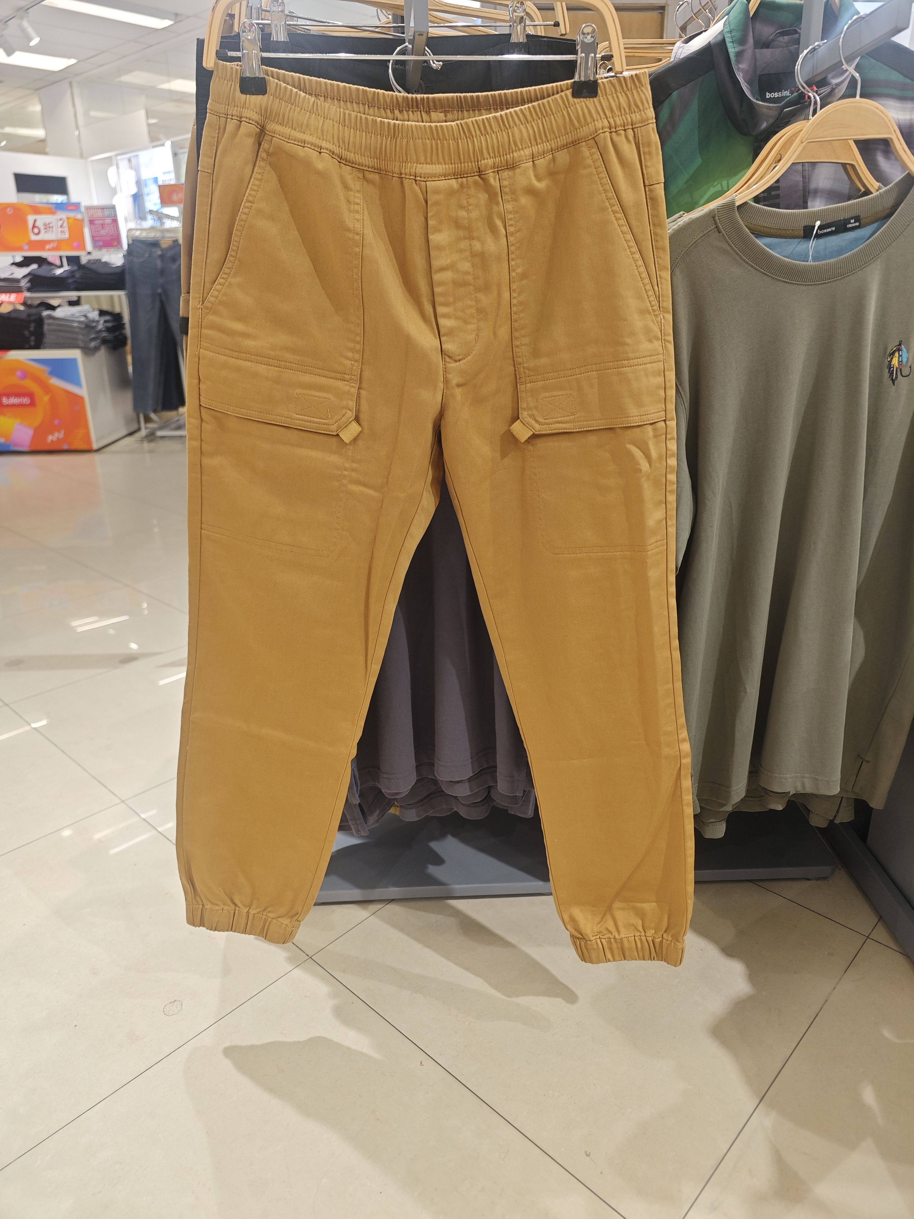 ボッシーニ メンズ 秋物カジュアルパンツ、ウエストゴム入りカーゴパンツ、ウォッシュ加工生地パンツ、ジョガーパンツ