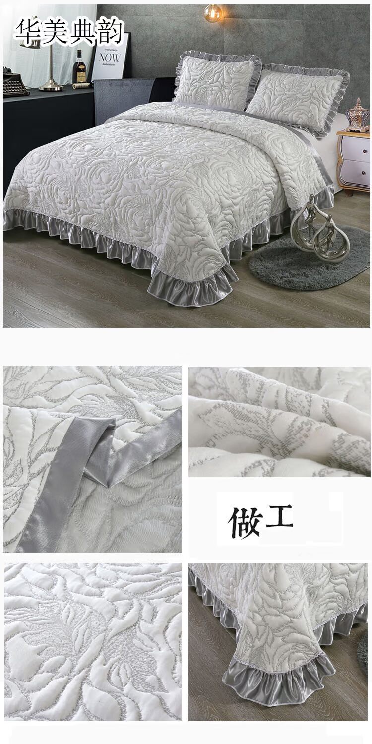 Dệt kim cotton giường mẫu trang bìa phòng phong cách châu Âu Ruffles ba mảnh vải giường bông pad bông 1.5m1.8m là - Trải giường drap trải giường