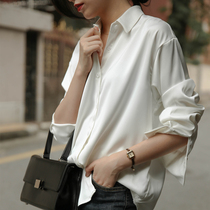 Advanced satin silk shirt woman in early spring 2021 new design sense OL wind long sleeves loose and tops