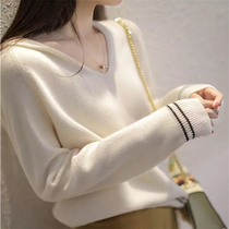 Long sleeve knitted V - shirt woman in spring 2021 new casual Han edition loose sleeve slip blouse