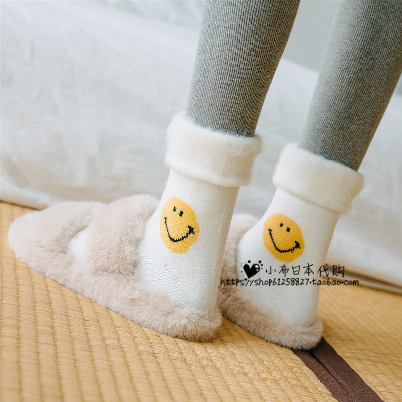 Japan Smiling Face in Silo Socks Plus Suede Socks Moon Socks Pure Cotton Postnatal Autumn Winter Maternal Warm Thickening Plus Suede Socks