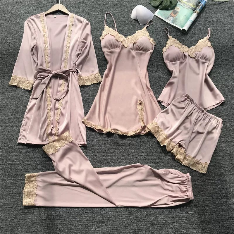 Sexy pijama, set, silk top with cups, thin summer bathrobe, lifting effect