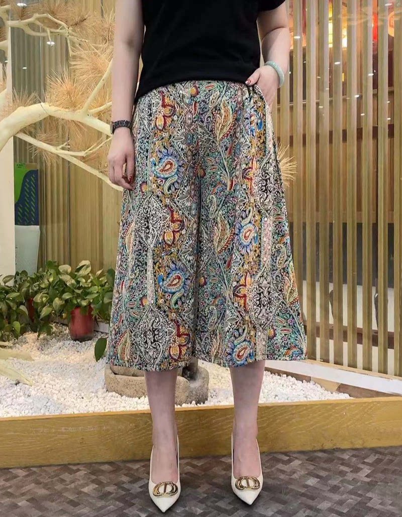Culottes Summer Thin Shorts Cropped Skirts Large Size Middle-aged Women's Pants Middle-aged Casual Wide Pants Mom Pants