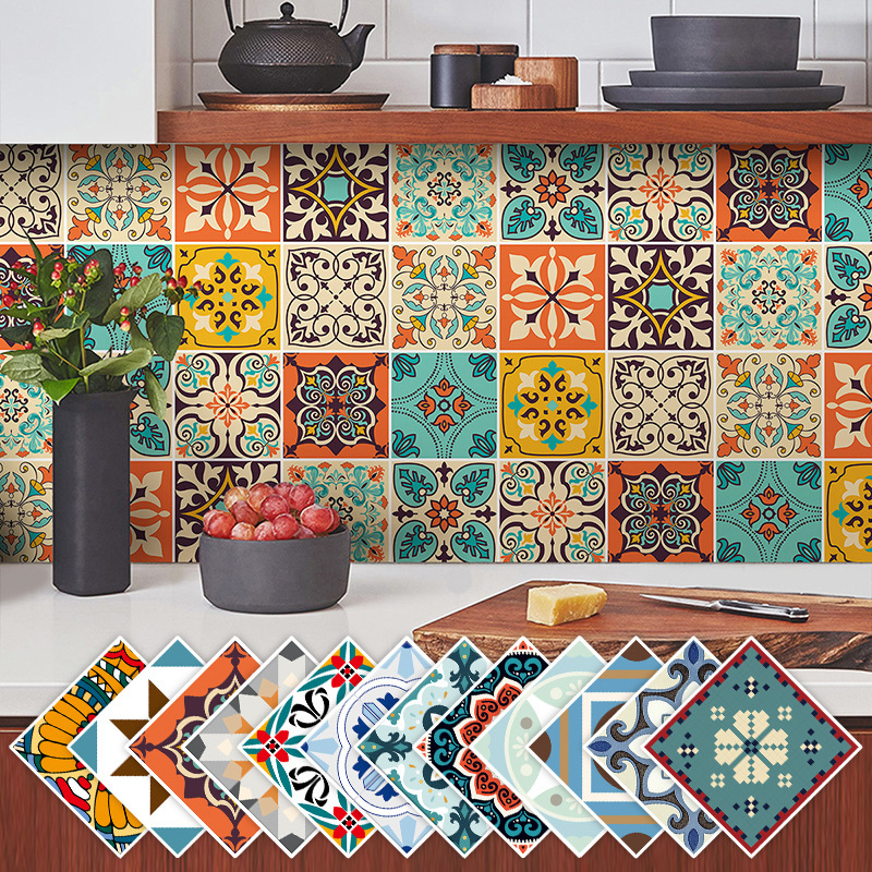 Self-Adhesive European-Style Retro Tile Decorative Wall Stickers for Kitchen, Bathroom, Living Room Renovation, Waterproof Tile Stickers