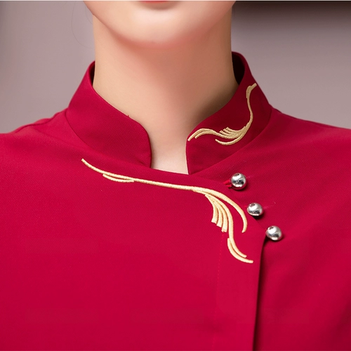 Отель Hotel Office Service Long -sleed Женская женская китайская ресторан Hotpot Hotpot Front Hall Worker Air -Британская печатная слово