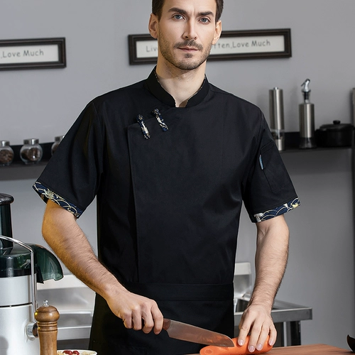 Шеф-повара в китайском стиле рабочая одежда для мужчин с коротким рукавами высококачественных кухонных кухонных кухонных магазинов тонкая дышащая одежда для женщин