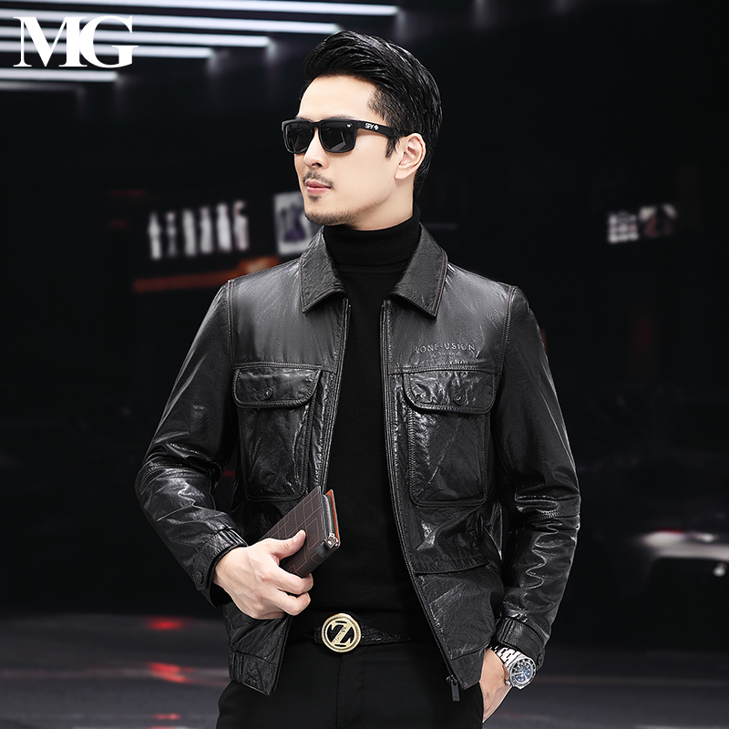 MG Spring and Autumn Head Layer Petty Cover Men's Real Fur Clothes Reduced Short Locomotive Leather Jacket