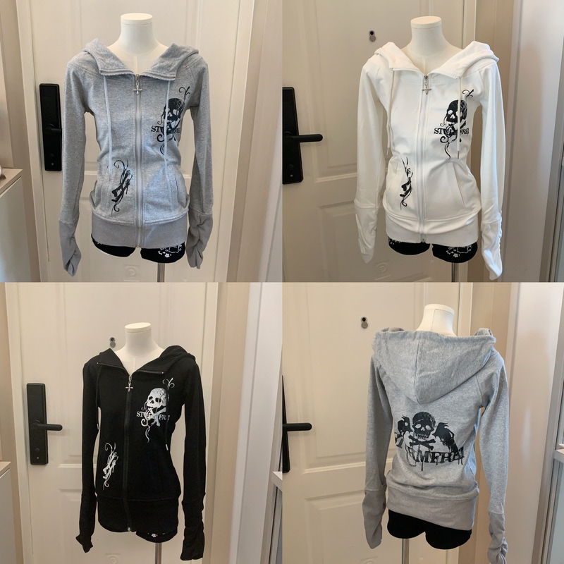 Qiuqiu LAOSHU Autumn New Slim-Fit Cute Subculture Skull Element Print Hooded Zipper Jacket