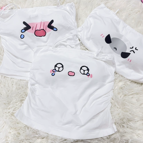 Японский милый базовый белый топ с чашечками, облегающий крой