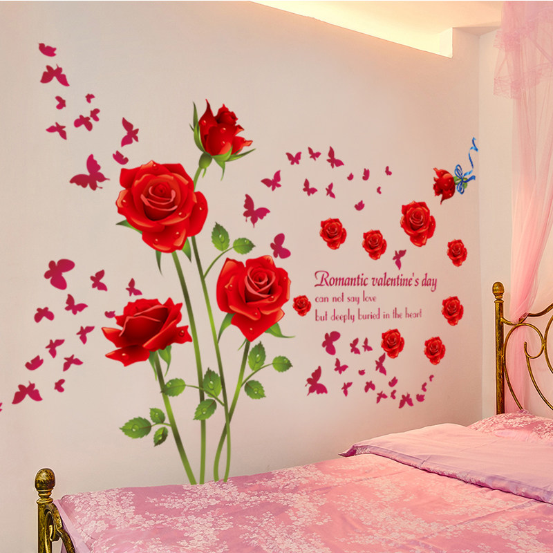 Romantic Rose Wall Stickler bedroom Living room sofa TV Background Decorative Collage Wallpaper Self Adhesive wall stickers