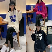 Douyin Si Han recommended letter printing pullover hooded female 2021 Winter New plus velvet drawstring loose jacket