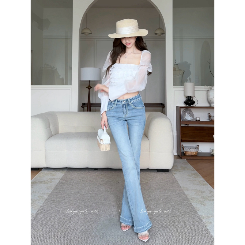Little Rabbit Herbal Tea [Sea Salt Vanilla] Original Design High-Waisted Flared Jeans - Hip Enhancement Series