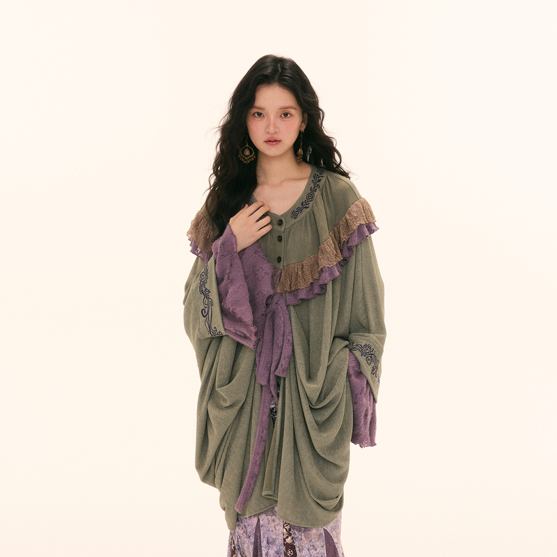 Sevening 【Moon Ruins in the Distance】 Patchwork Embroidered Cardigan Coat Priestess Robe Niche Design Sevening 【Moon Ruins in the Distance】 Patchwork Embroidered Cardigan Coat Priestess Robe Niche Design