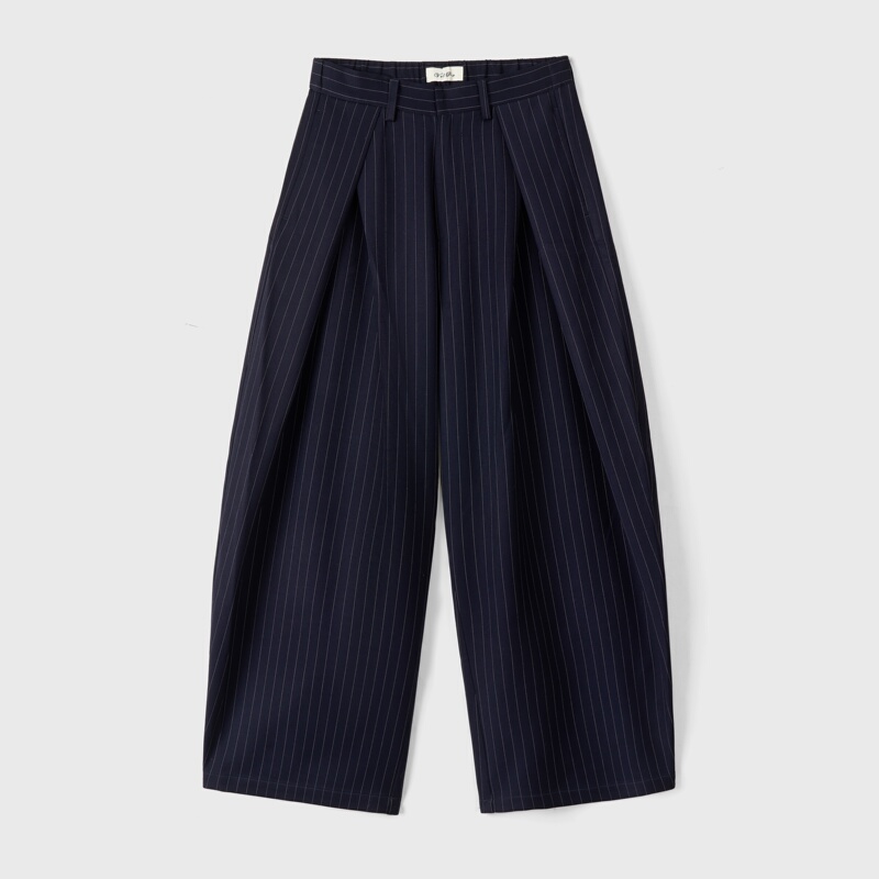 Vel Pro''Drop4'' Retro Double-Pleated Scimitar Wide-Leg Striped Trousers