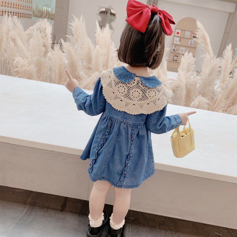 Children's clothing girl dress early autumn autumn and autumn clothing 2021 new baby Han version of the Princess Cowboy child