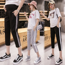 Pregnant womens pants summer small 150cm145 thin seven or eight-point pants wear casual sports belly support leggings