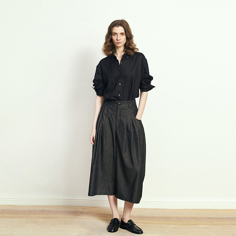 Carolingian Relaxed Style! Comfortable Tencel Linen Loose-Fitting Wide-Leg Cropped Pants with an Elegant Silhouette