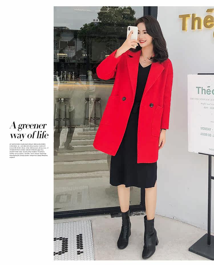 茧 loại rơi vai tay áo đôi phải đối mặt với cashmere áo khoác nữ 2018 mô hình đoạn dài kích thước lớn lỏng thời trang đôi phải đối mặt với nhung áo áo phao lông vũ nữ