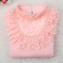 21 autumn new girl lace base shirt childrens long sleeve T-shirt in childrens clothes winter plus velvet thickened