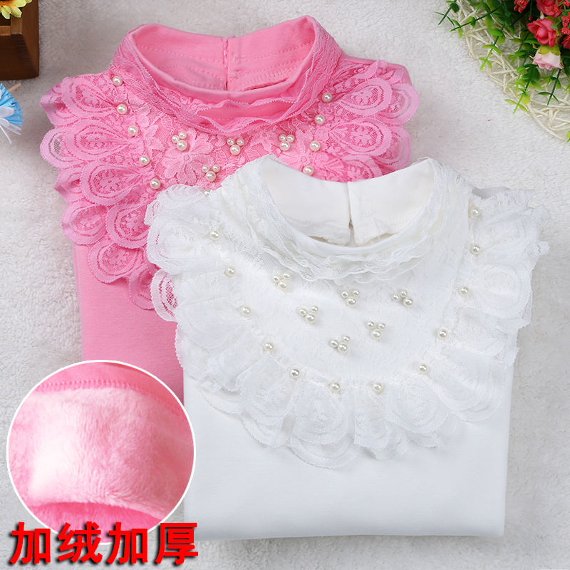 Autumn-winter style children's clothing girl garnter thickened with undershirt lace long sleeve T-shirt warm blouse children CUHK child cotton-Taobao