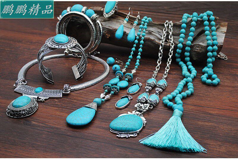 Ожерелье women vintage turquoise necklace earrings set of four Other