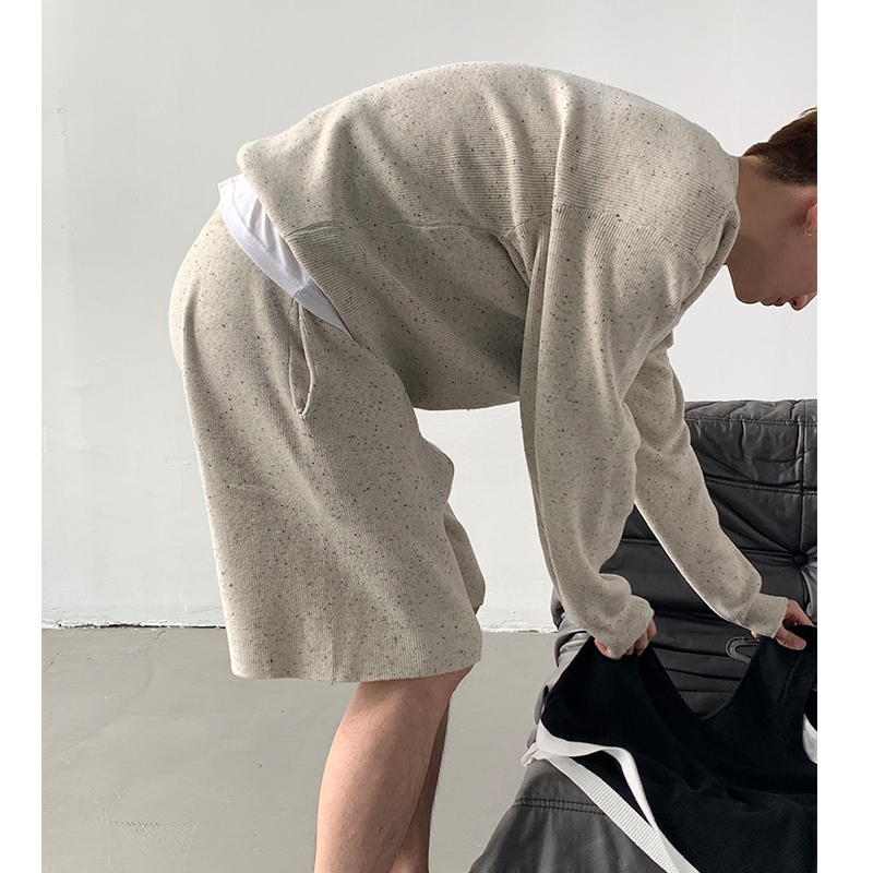 Korean Style Simple Knitted Sweater Set with Shorts, Five-Point Pants, Lazy Style, Versatile Casual Loose Round-Neck Top for Men and Women