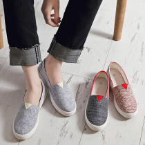 Old Beijing cloth shoes women Korean version of foot canvas shoes women a pedal flat end high shoes lazy people Joker thick bottom womens shoes