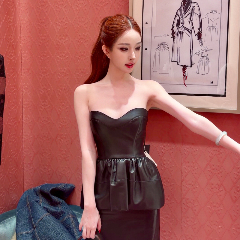 Moon Vera【Proportion Magic】 F*Nd* 6.8W+ Socialite Style Pu Leather Skirt Dress Women's Summer Bodycon Skirt