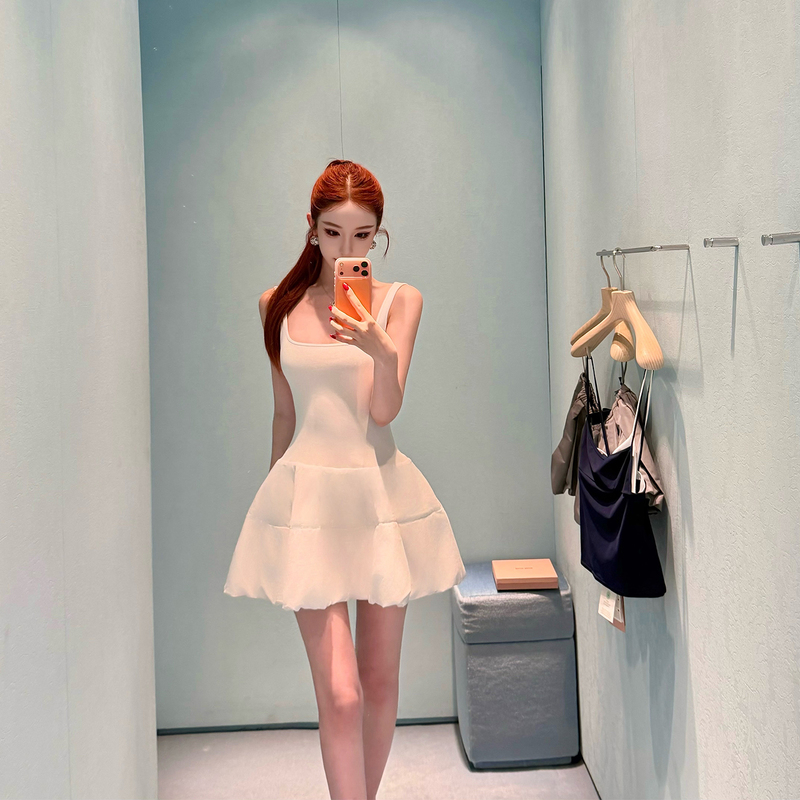 Moon Vera【White Rabbit Ballet】Al*Ia 3W+ Ballet Style Spaghetti Strap Dress Women's Waist-Cinching Puff Skirt Summer