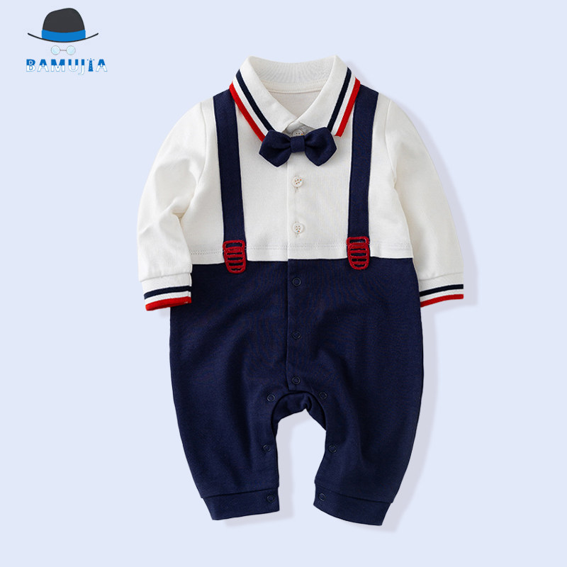 2022 New cotton baby boy 100 days old a gentleman's dress suit crawl suit