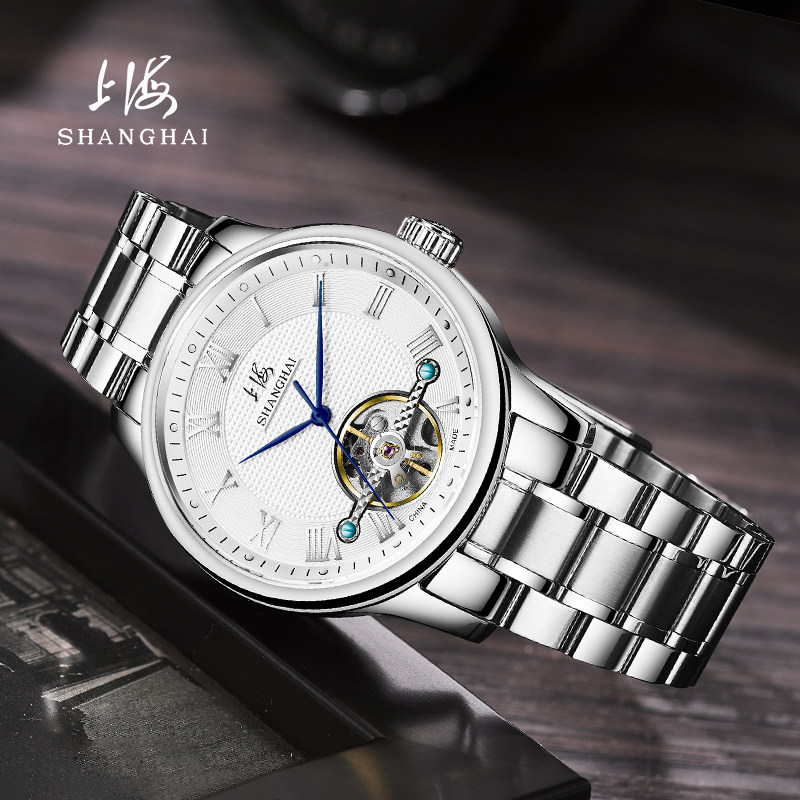 Shanghai brand watch male automatic mechanical watch classic hollow flywheel waterproof business leisure watch 6001