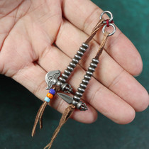 Tibetan handmade leather rope sky iron support vajra pestle knife counting side hanging Buddhist beads hand-held old cold iron pendant