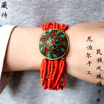 Nepal handmade glass ethnic style characteristic bracelet Tibetan characteristic red glass diy bracelet