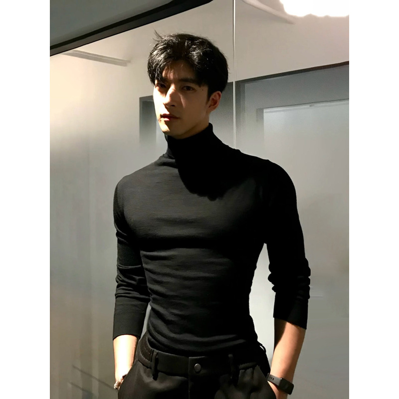 Korean-Style Slim-Fit Turtleneck Sweater for Men, Autumn and Winter Solid Color Stretch Knitwear, High-End Feel, Warm and Casual Inner Layer Base Shirt