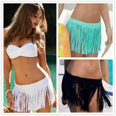 Cross-border explosive European and American elastic cloth strips hand hook tassel small skirt seaside holiday women bikini blouse women