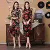 2019 new middle-aged women's summer clothes medium-long version of retro cheongsam dress wide wife mid-sleeve skirt mom outfit