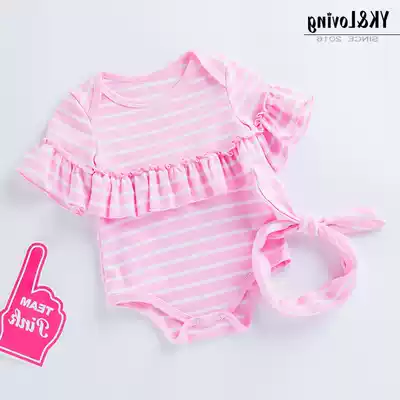 New 0-2 year old female baby high quality striped clothes print climbing clothes popular baby children's clothing factory direct sales