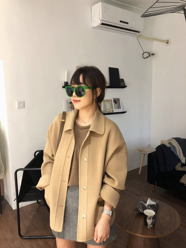 Mùa thu và mùa đông phim truyền hình Hàn Quốc nữ anh hùng với ve áo len hai mặt áo thủ công áo dạ nữ đẹp