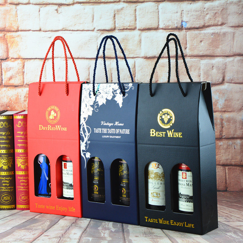 Red wine Packaging gift box 2 Gift Bags Handbag High-end Wine Paper Bags Sub Gift Box Outer Packaging Wedding